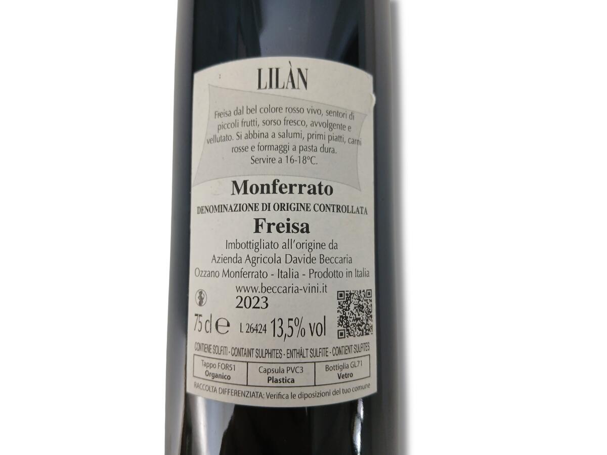 etichetta 1 LILAN MONFERRATO FREISA DOC 2023 0,75 LT